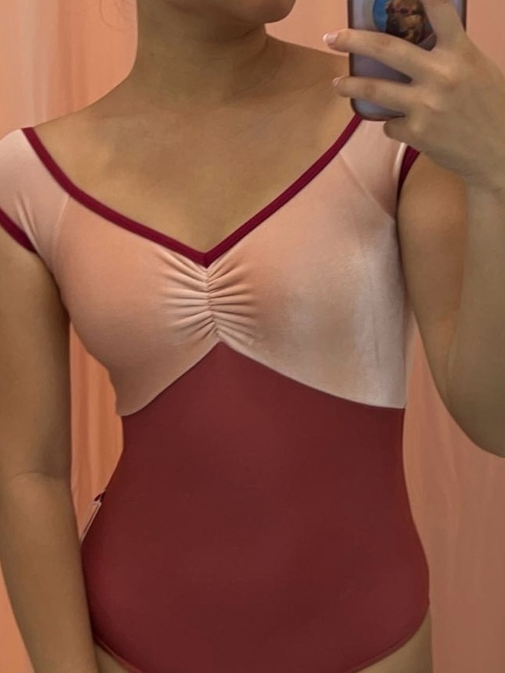 Yumiko Blush Top with Deep Rose Body Ballet Leotard